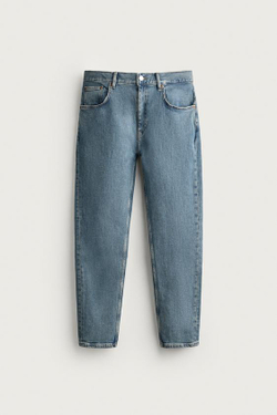 ZARA УКОРОЧЕННЫЕ ДЖИНСЫ SLIM FIT, ВЫЦВЕТШИЙ СИНИЙ