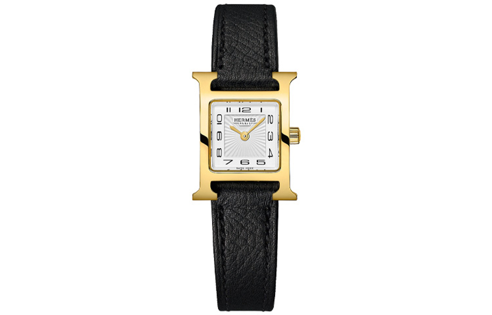 HERMES Heure H Wrist Watch Quartz Movement Genuine Leather Strap 21*17mm White Dial Women"s Watch