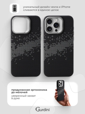 Чехол накладка iPhone 15 Pro Max 6.7" Gurdini Carbon Design (Magsafe & Lense holder) Galaxy Black