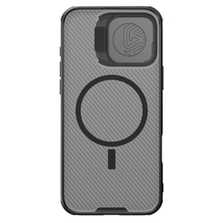 Чехол прозрачный тонированный (Transparent Black) от Nillkin с металлической крышкой и поддержкой MagSafe на iPhone 16 Pro Max, серия CamShield Prop Magnetic Case