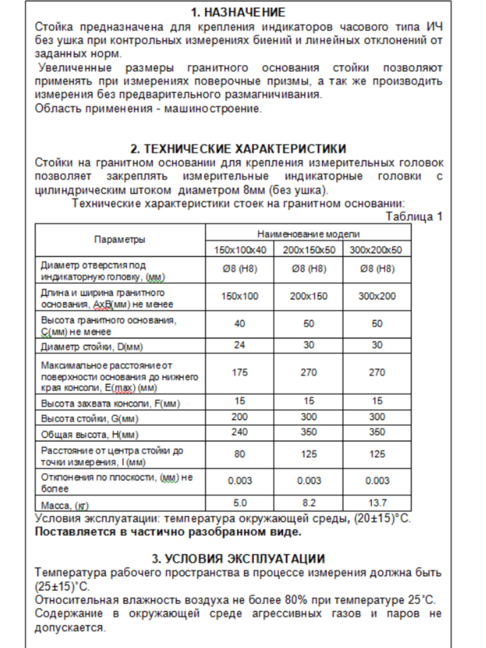 Стойка измерительная с гранитным основанием 400х400 мм кл 00