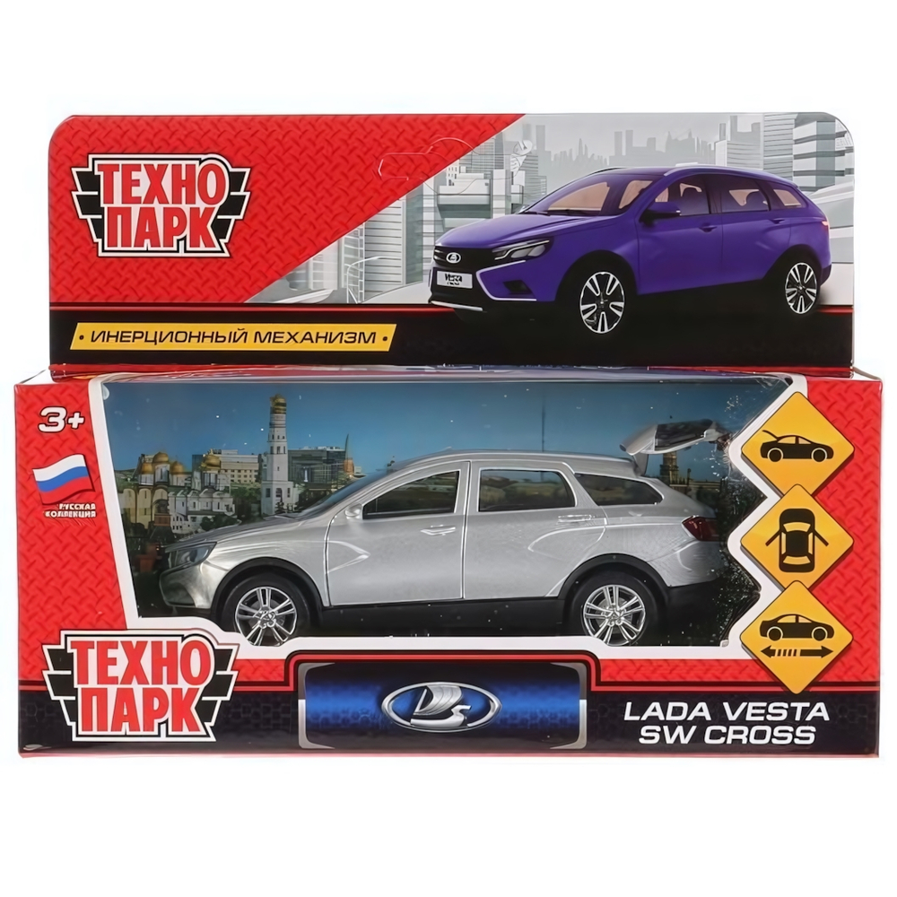 Машина ин. мет. LADA VESTA SW CROSS 12 см, двери, багаж, серебристый, коробка (Технопарк)