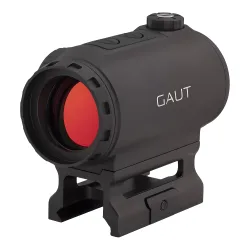 Коллиматор Gaut Tourmaline 1x25, закрытый, точка 2 МOA красная, Weaver - вид слева спереди на высоком креплении