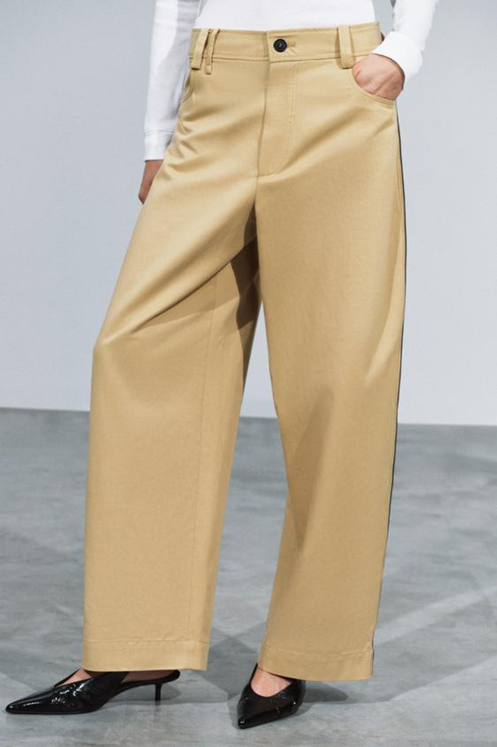 ZARA ШИРОКИЕ БРЮКИ BAGGY С ПОЛОСАМИ ПО БОКАМ — ZW COLLECTION, МЯГКИЙ КАШТАНОВЫЙ