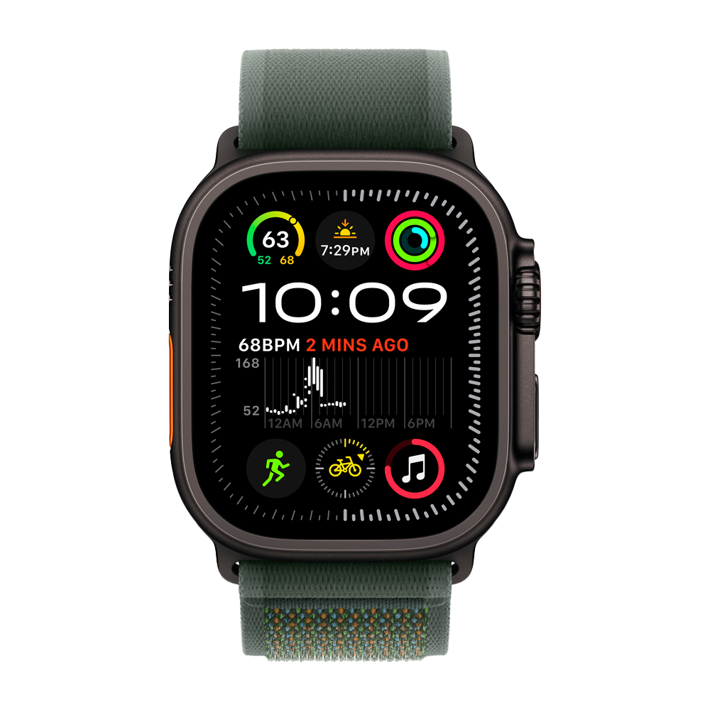 Умные часы Apple Watch Ultra 2 (2024) GPS + Cellular, 49mm, Black Titanium Case with Green Trail Loop S/M, (Зеленый)