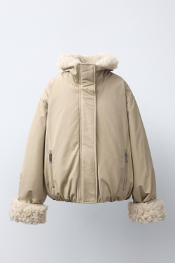 ZARA КУРТКА ИЗ ИСКУССТВЕННОГО МЕХА, ЦВЕТ СЛОНОВОЙ КОСТИ