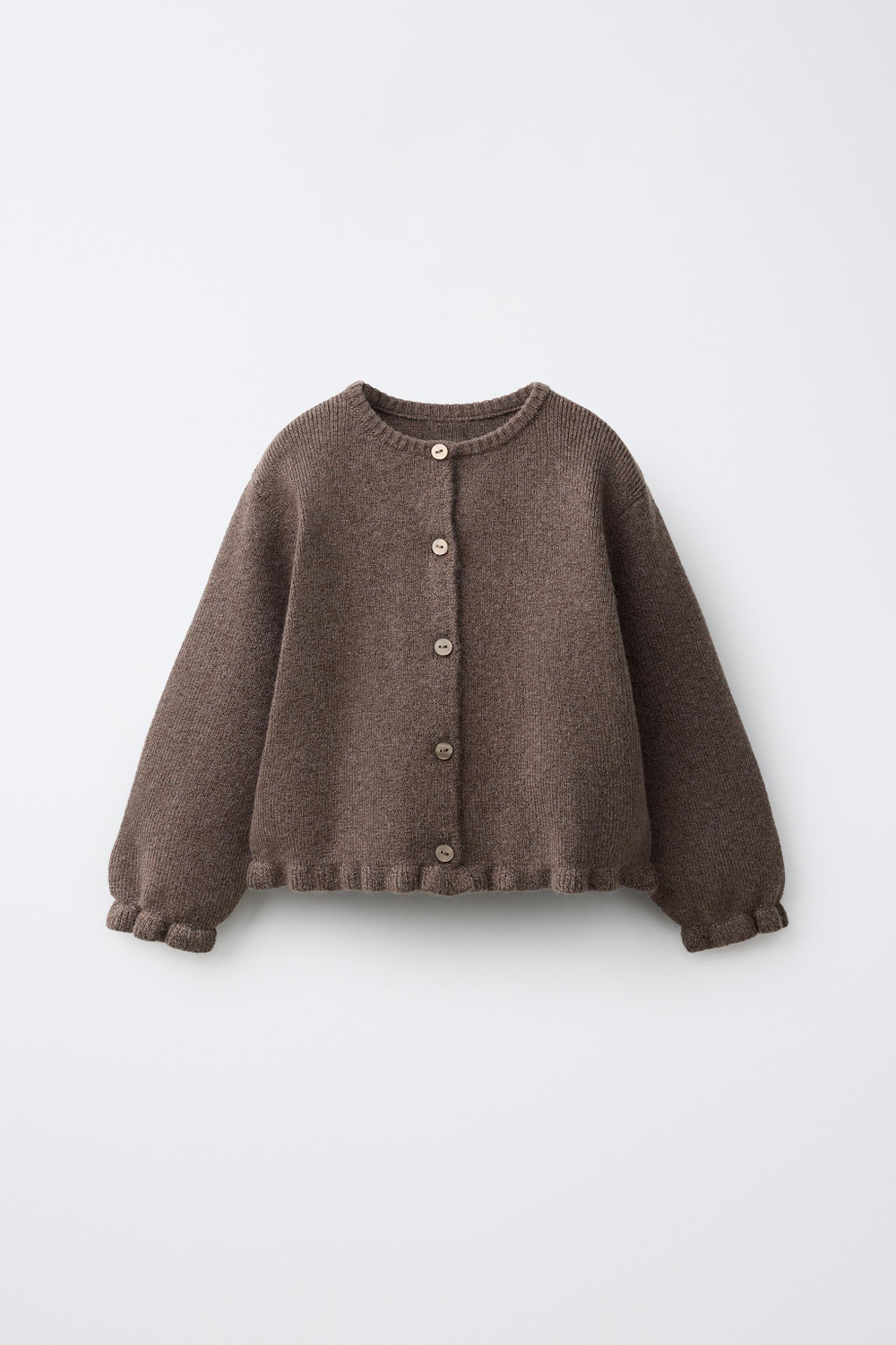 ZARA КАРДИГАН С ОБОРКАМИ, СЕРОВАТО-КОРИЧНЕВЫЙ
