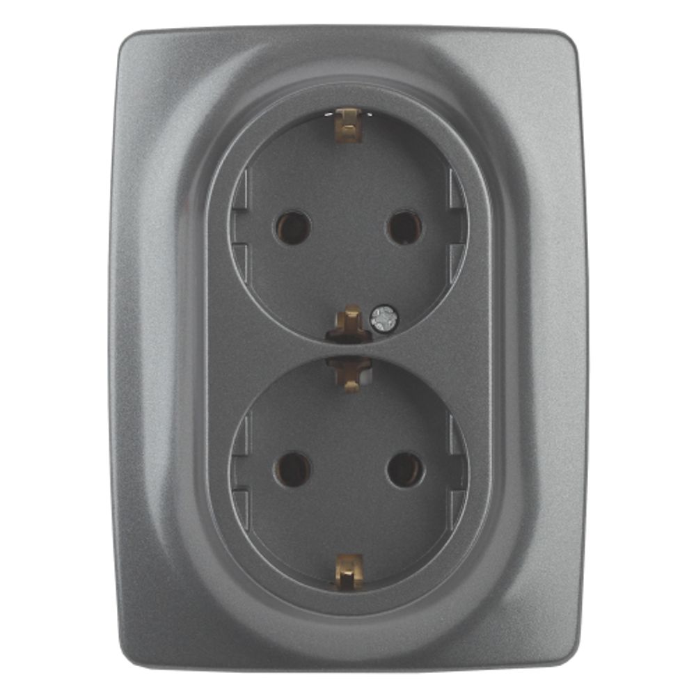 Розетка ЭРА Серия 12 12-2108-12 2X2P+E Schuko со шторками 16A-250В IP20 графит | Эра 12