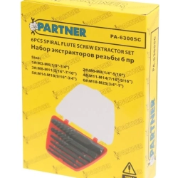 Набор экстракторов резьбы,6пр.(М3-М25, ?:3-6мм, 6-8мм, 8-11мм, 11-14мм, 14-18мм, 18-22мм,), в пластиковом футляре Partner PA-63005C