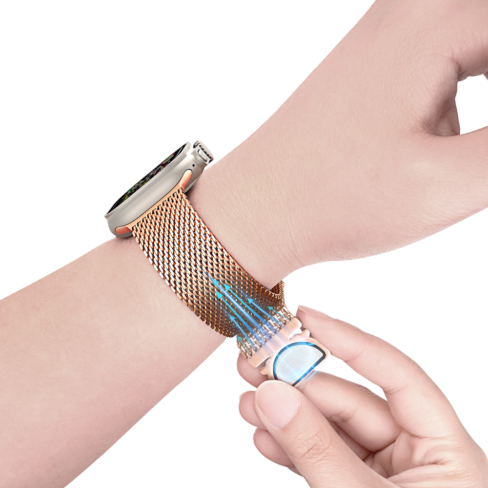 Ремешок из нержавеющей стали золотистого цвета для смарт часов Apple Watch 38, 40, 41 и 42мм, серия Milanese Air Series (миланская петля) от Dux Ducis