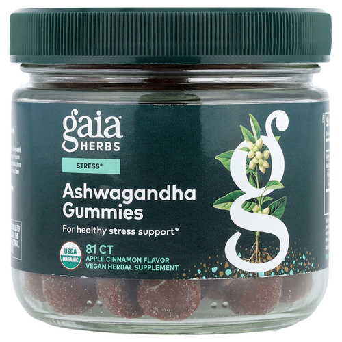 Gaia Herbs, жевательные таблетки с ашвагандой, со вкусом яблока и корицы, 81 шт.