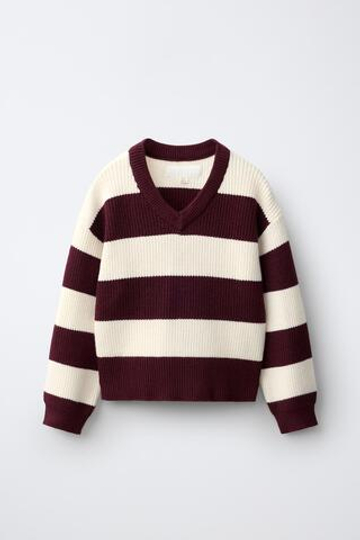 ZARA СВИТЕР В ПОЛОСКУ, БУРГУНДИ