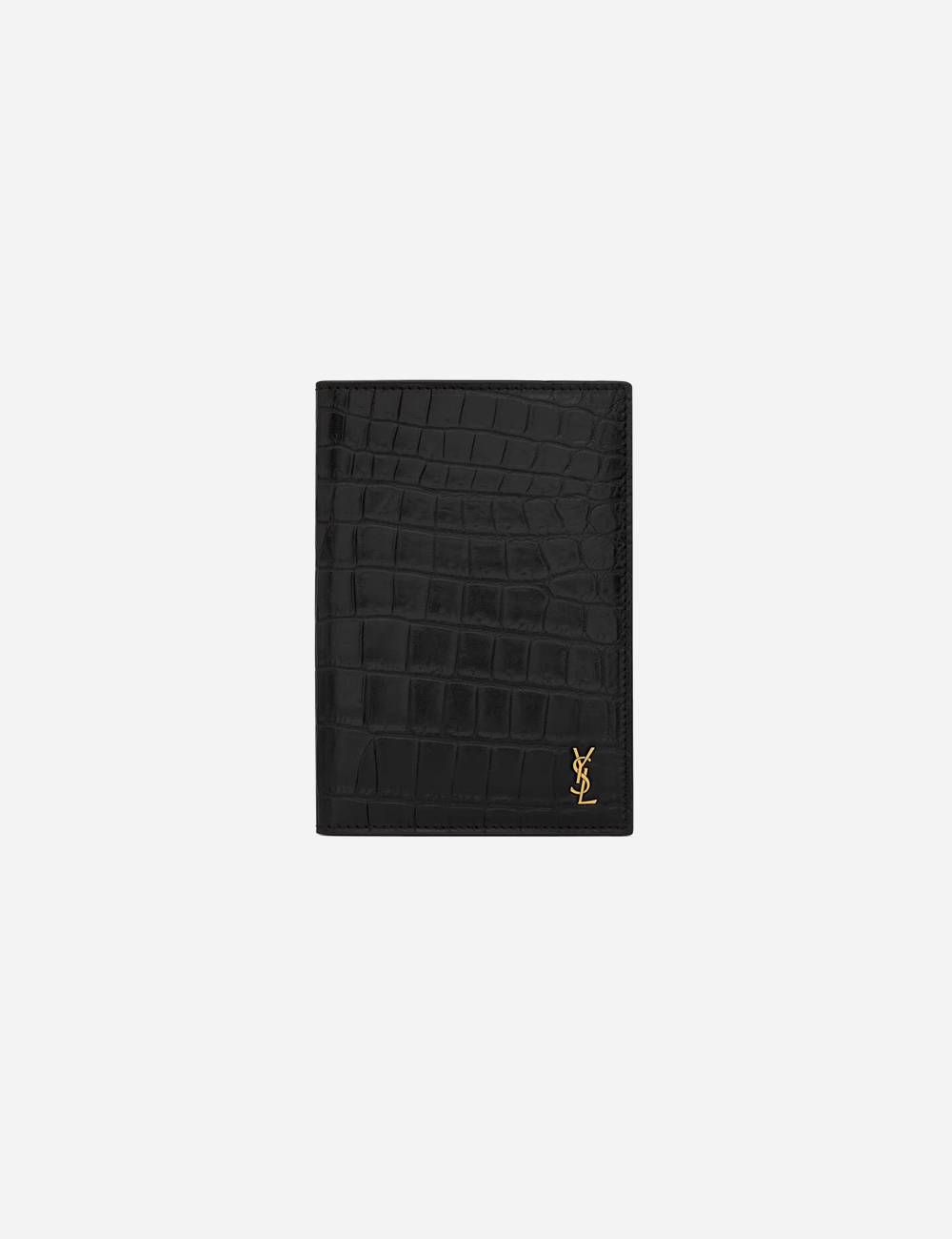 Обложка для паспорта Saint Laurent Tiny Cassandre "Crocodile-Embossed Leather Black"
