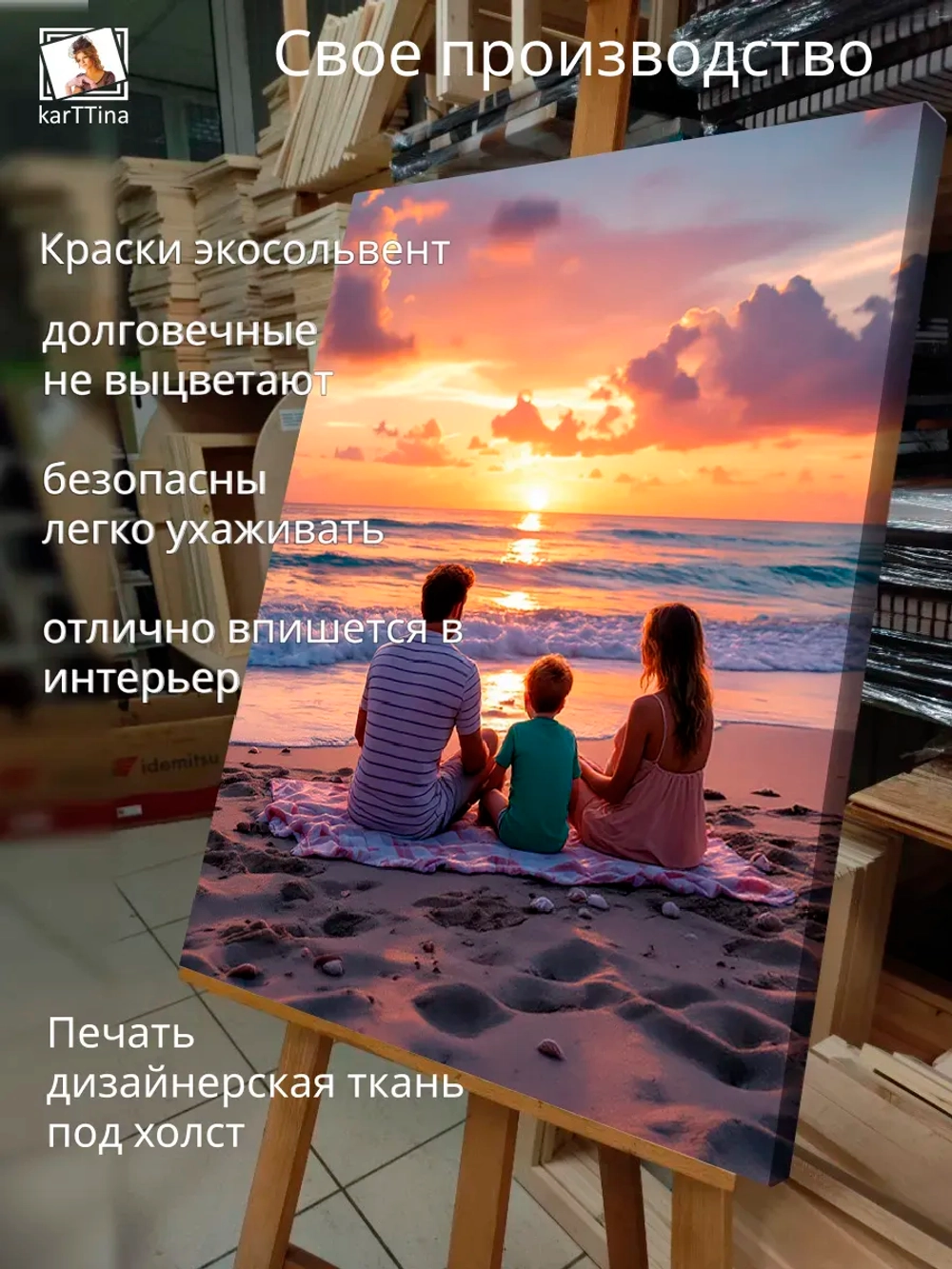 Картина Семья на пляже, интерьерная 30х40см 1шт.