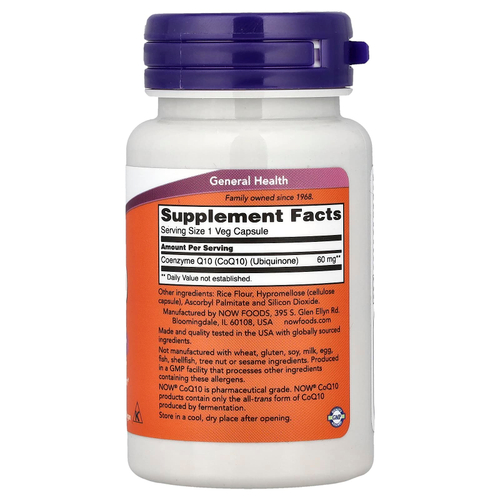 NOW Foods, CoQ10, 60 мг, 60 растительных капсул