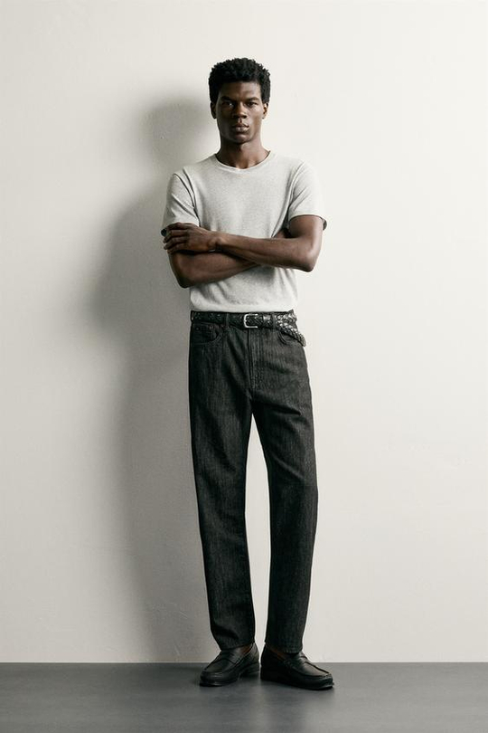 ZARA ЛЕГКИЕ ДЖИНСЫ REGULAR FIT, ЧЕРНЫЙ МЕЛАНЖ
