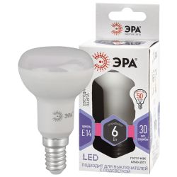 Лампа светодиодная ЭРА STD LED R50-6W-860-E14 6Вт рефлектор холодный дневной свет Е14 | Лампы cветодиодные Рефлектор (R )