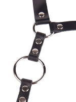 Кляп-кольцо с подбородком на чёрных кожаных ремешках Sitabella BDSM Accessories 3008-1