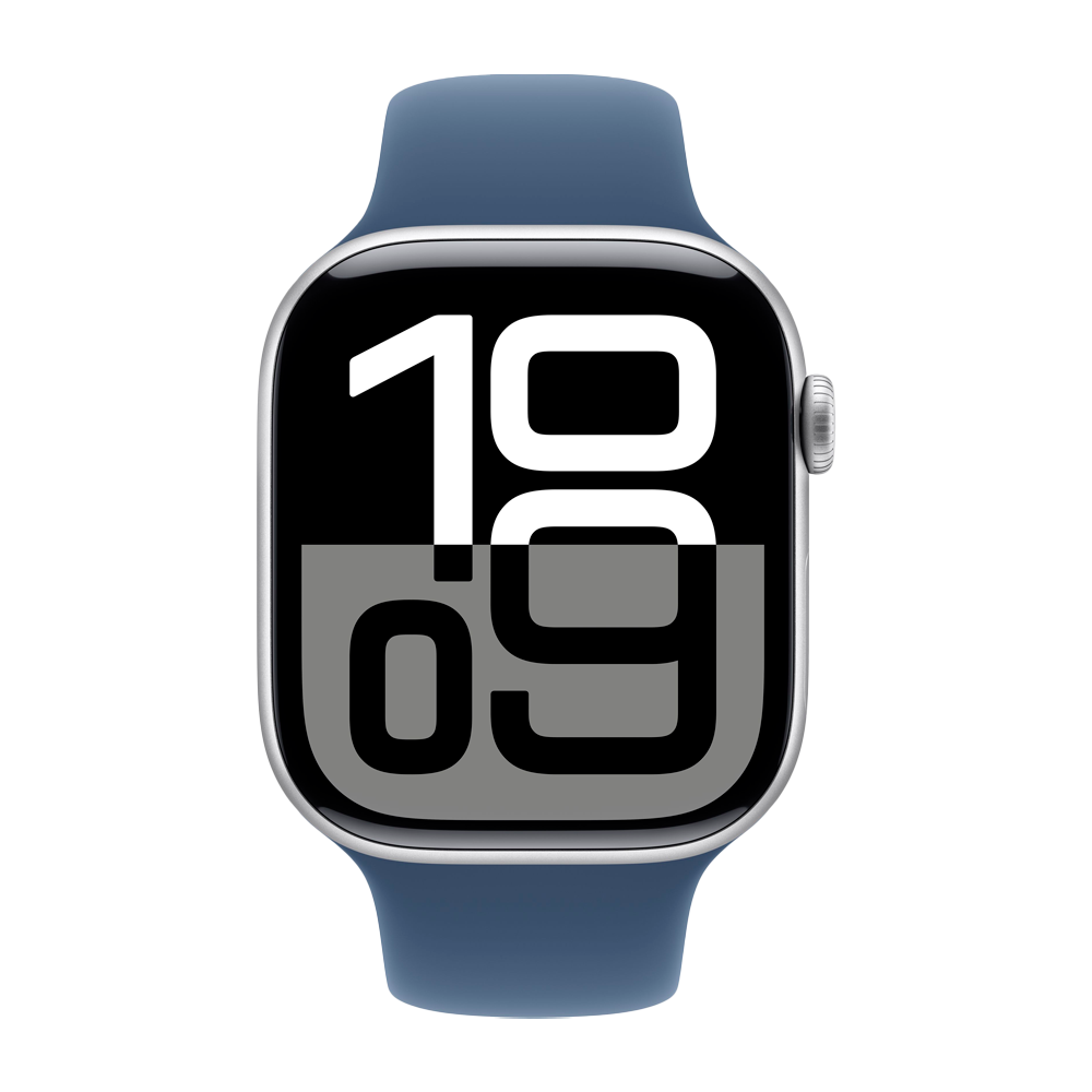 Умные часы Apple Watch Series 10 GPS, 46mm, Silver Aluminium Case with Sport Band S/M, Denim (Серебристый)