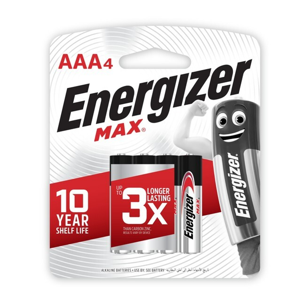 Батарейка щелочная ENERGIZER MAX LR03 (AAA) 1.5В (4 шт) (Цвет: серебристый)