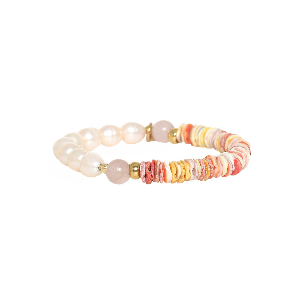Браслет Nature Bijoux, Spiaggia Rosa, стрейч, с жемчугом, розовым кварцем и морскими ракушками, NB26