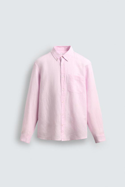 ZARА РУБАШКА REGULAR FIT ИЗ ЛЬНА И ХЛОПКА, РОЗОВЫЙ