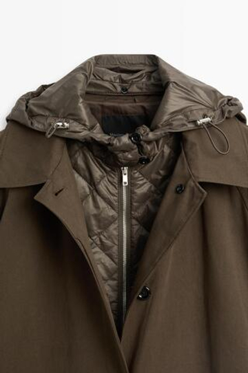 Massimo Dutti Тренч со съёмным капюшоном, хаки