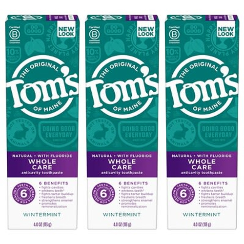 Tom's of Maine, Whole Care, зубная паста против кариеса с фторидом, зимняя мята, 3 упаковки по 113 г (4 унции)