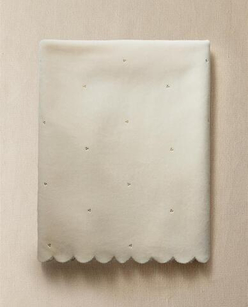 ZARA HOME ДЕТСКИЙ ФЛИСОВЫЙ ПЛЕД С ВЫШИВКОЙ, КРЕМОВЫЙ