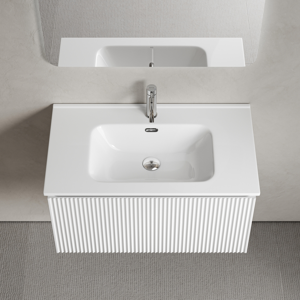 Тумба подвесная SANCOS Сноб Р 1.0 (Snob R 1.0) 790х445х406, c одним ящиком оснащенным доводчиками, Белый матовый (Bianco), арт.SNR1.080W