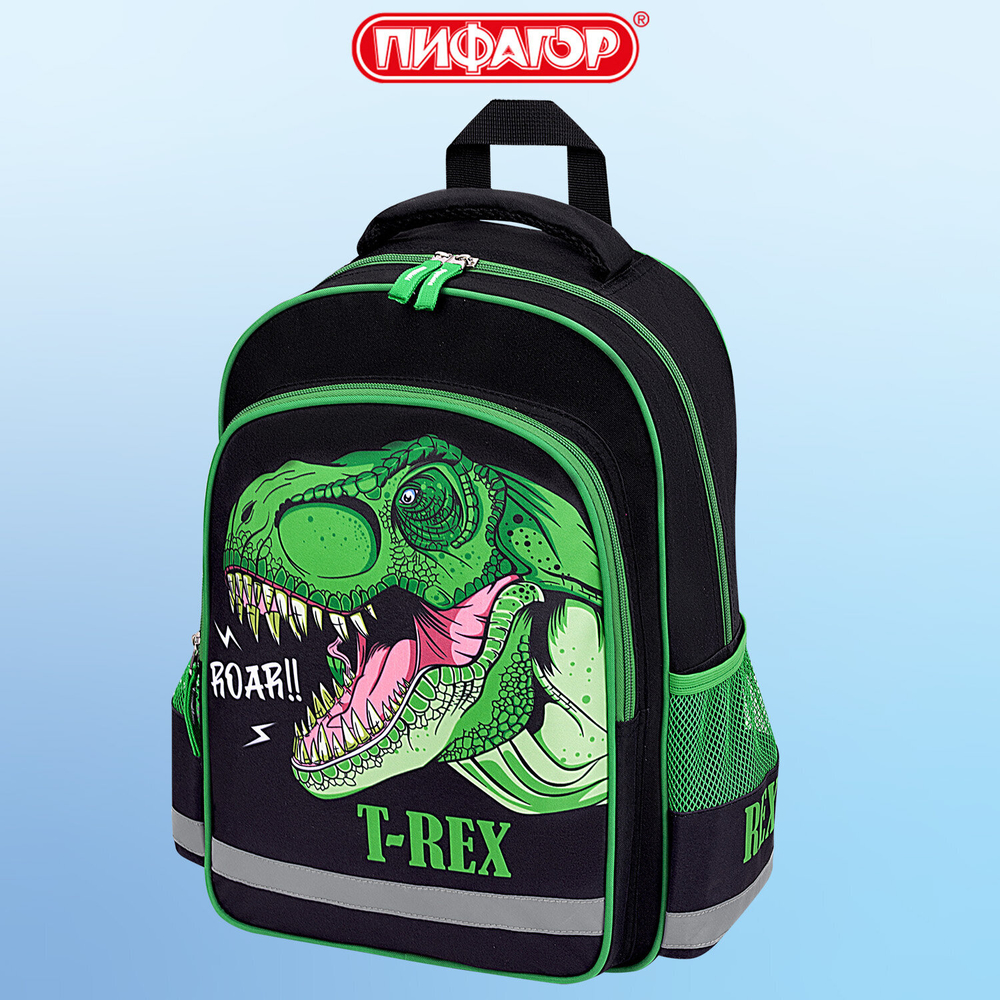 Рюкзак ПИФАГОР SCHOOL, 1 отделение, 3 кармана, "Dino roar", 38x28х14 см, 272080