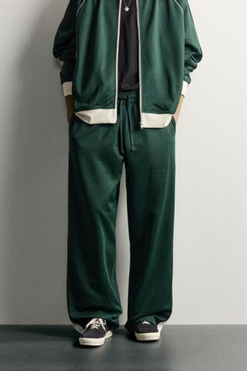 ZARA СПОРТИВНЫЕ БРЮКИ В РЕТРОСТИЛЕ С КОНТРАСТНЫМИ ЛАМПАСАМИ, ЗЕЛЕНЫЙ
