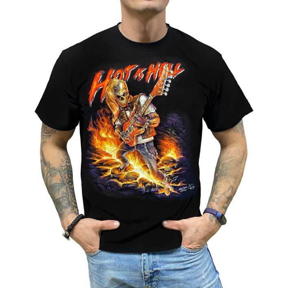 Футболка Hot as Hell Скелет с гитарой в огне (M)