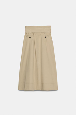 ZARA ЮБКА МИДИ С ПОЯСОМ — ZW COLLECTION, РЫЖЕВАТО-КОРИЧНЕВЫЙ