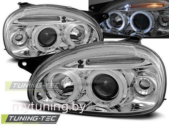 Передние фары Opel Corsa B angel eyes chrome
