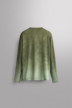 ZARA ФУТБОЛКА ИЗ ВЫСОКОТЕХНОЛОГИЧНОЙ ТКАНИ ДЛЯ БЕГА, ЛИНЯЛЫЙ ЗЕЛЕНЫЙ