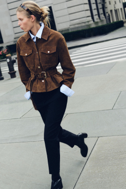 ZARA КУРТКА ИЗ 100% КОЖИ С ПОЯСОМ, СВЕТЛО-КОРИЧНЕВЫЙ