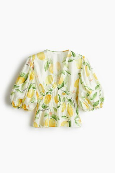 Укороченная блузка с V-вырезом и баской - H&M