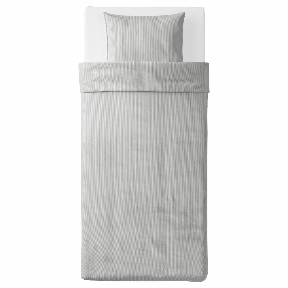 Комплект постельного белья IKEA BERGPALM (БЕРГПАЛМ), Односпальный, Серый, 150x200, 50x80 см