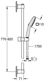 Душевой гарнитур GROHE Vitalio Comfort 110, 2 режима струи, штанга 900 мм, 8.5 л/мин, хром (26936001)