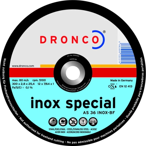 Абразивный отрезной диск AS 36 S INOX-BF 350х2,8 Dronco 2350920