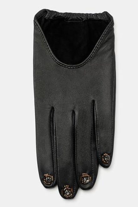 ZARA КОЖАНЫЕ ПЕРЧАТКИ С БИСЕРОМ, ЧЕРНЫЙ