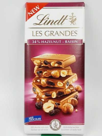 Молочный шоколад Lindt LES GRANDES Hazelnut & Raisin Фундук и изюм, 150 г (из Финляндии)