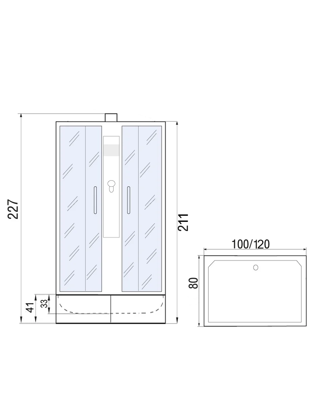 Душевая кабина RIVER QUADRO Б/К XL 100/80/41 MT с поддоном 100x80x220 10000013640 Универсальная Прямоугольник