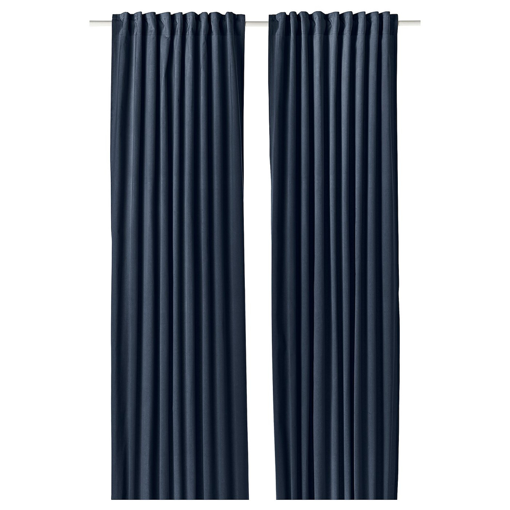 IKEA SANELA  (ИКЕА САНЕЛА)  -  Штора затемняющая, 2 шт. - тёмно-синяя/на ленте 140x250 см