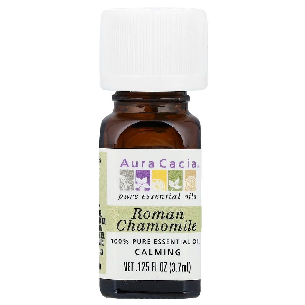 Aura Cacia, на 100% чистое эфирное масло, римская ромашка, 3,7 мл (0,125 жидк. унции)