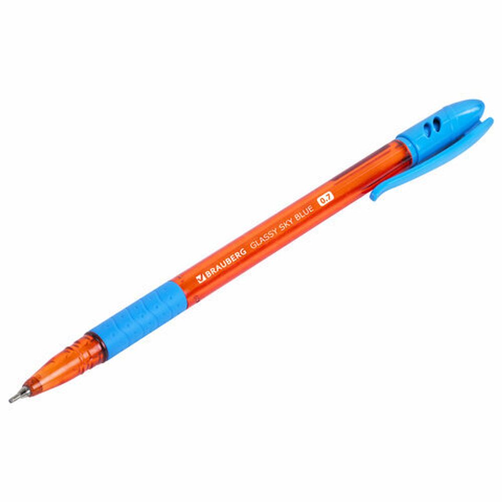 Ручка шариковая масляная с грипом BRAUBERG GLASSY SKY BLUE, 1шт, СВЕТЛО-СИНЯЯ, узел 0,7 мм, линия письма 0,35 мм, 144107