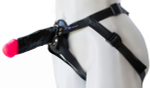 Страпон Harness Realistic с розовой головкой - 17,8 см. (Цвет: черный с розовым)