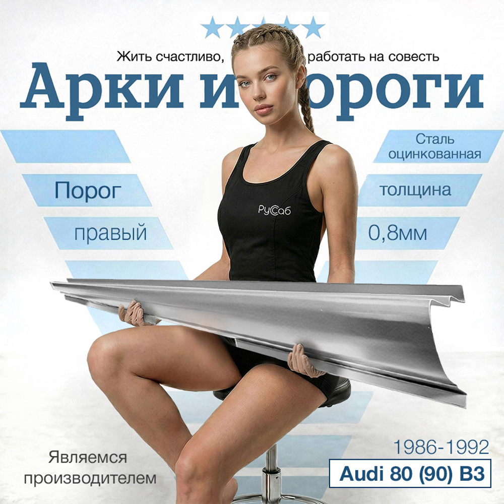 Порог правый Audi 80 (90) B3 1986-1992 Полный профиль (0,8мм)