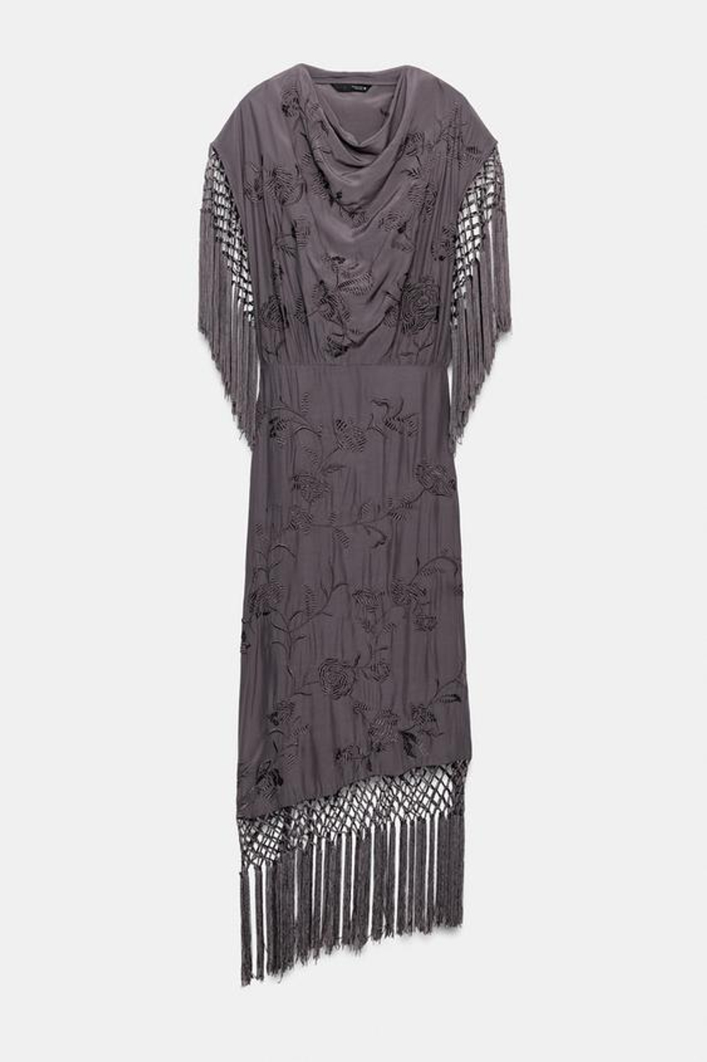 ZARA ПЛАТЬЕ С ВЫШИВКОЙ И БАХРОМОЙ — ZW COLLECTION, СИРЕНЕВЫЙ